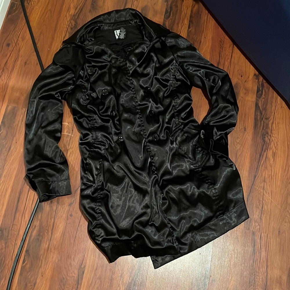 Black satin button down pea coat